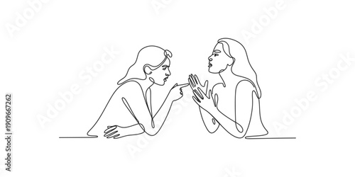 Continuous one line drawing of Two women sharing a heartfelt and intimate moment while seated closely together
