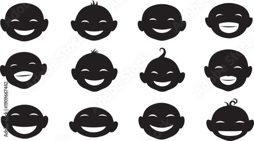 Set of happy smiling cartoon faces with different expressions