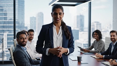 Wallpaper Mural A diverse group in a modern office. A woman addresses a boardroom Torontodigital.ca