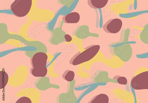 Soft pastel art seamless wallpaper pattern with modern abstract aesthetic.
Gentle color palette combined with artistic shapes and balanced composition, arranged in a seamless repeating layout. 