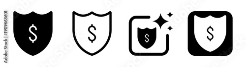 Shield with dollar sign icon in black isolated on transparent background PNG vector illustration for financial security banking and safe online transactions