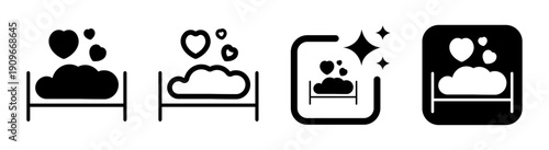Honeymoon suite or romantic bed icon in black isolated on transparent background PNG vector illustration for hotels romantic getaways and special accommodation packages