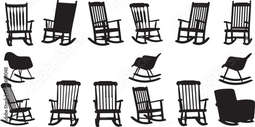 Various Rocking Chairs in Different Positions and Styles Silhouette