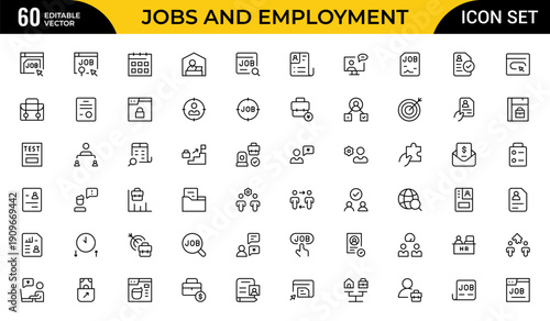 Job and Employment Line Icon Collection – Clean Career and Hiring Outline Icons with Minimal Professional Workplace and Job Search Vector Symbols