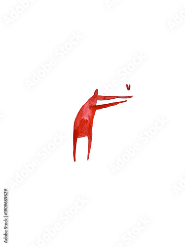 Hand paint watercolor stick figure illustration. Watercolor people. Man with heart. Love.