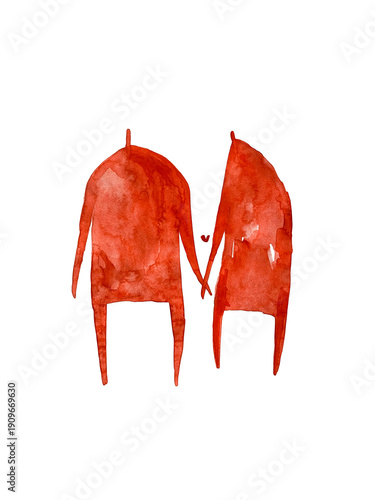 Love couples. Senior men, women, happy married people. Aged grandfathers, grandmothers. Elderly family. Hand paint watercolor stick figure illustration. Watercolor people