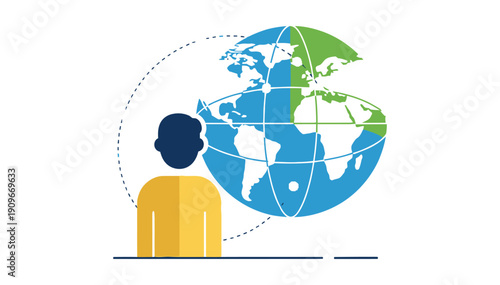 Person looking at a large graphic representation of the world map on a digital screen