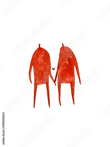Love couples. Senior men, women, happy married people. Aged grandfathers, grandmothers. Elderly family. Hand paint watercolor stick figure illustration. Watercolor people