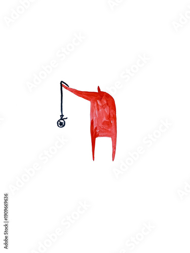 Hand paint watercolor stick figure illustration. Red people. Snowflakes. Winter time. Christmas toy. (Can be used as texture for cards, invitations, DIY projects, web sites or for any other design)