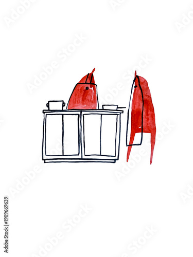 Hand paint watercolor stick figure illustration. Watercolor people. Speech. Master class. Education. Cook. Chief cook.
