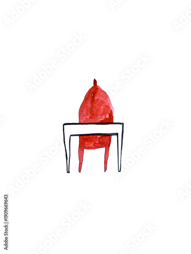 Watercolor hand paint cartoon isolated illustration. Watercolor people. A man and table. Illustrations for books, magazines and advertisements. Interior people.