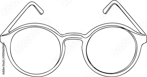 Simple black and white sketch of a pair of round eyeglasses