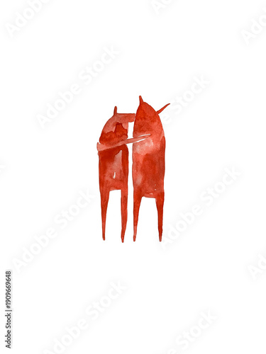 Abstract romantic couple. Happy man and woman embracing. Love partners. Intimate bonding, intimacy, tenderness, close relationship concept. Watercolor people. Hand paint cartoon isolated illustration.