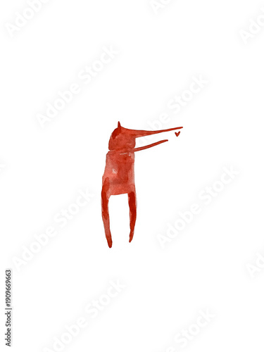 Hand paint watercolor stick figure illustration. Watercolor people. Man with heart. Love.