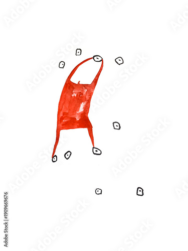 Hand paint watercolor climbing wall isolated illustration. Stick figure. Red man. Speech. (Can be used as texture for cards, invitations, DIY projects, web sites or for any other design.)