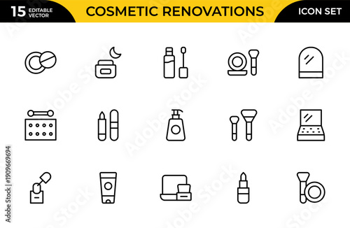Cosmetic Renovations Line Icon Set – Professional Minimal Outline Icons Collection with Modern Editable Vector Elements for Construction and Home Improvement Projects