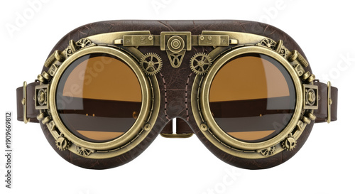 Fotografi Steampunk goggles PNG isolated on transparent background, vintage eyewear with g