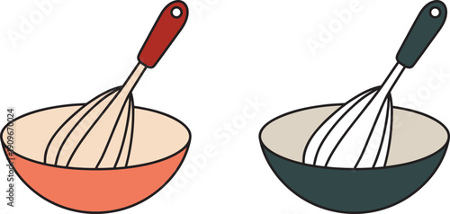 Whisk in Mixing Bowl Vector icon silhouette illustration, Kitchen Cooking and Baking Utensil Outline logo, clip art