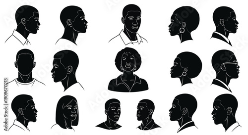 Stylish black men and women portrait vector illustration collection