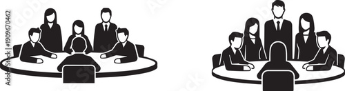 Business strategy and planning icon with teamwork and collaboration concept