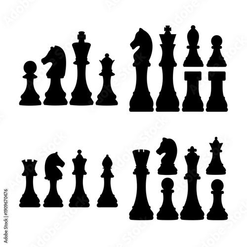 Classic black chess piece silhouettes representing strategic board game elements