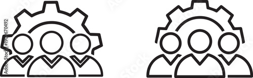 Strategy planning teamwork icon with gear and business people