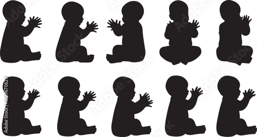 Silhouette of baby in various crawling and sitting positions