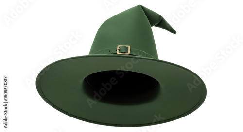 Quadro su tela Green witch hat PNG isolated on transparent background, magical headwear for Hal