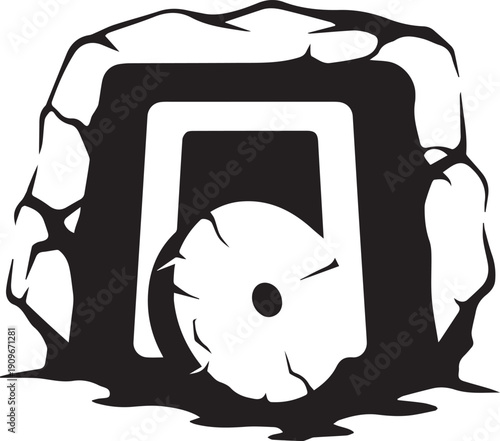 Stone door silhouette vector illustration line art, tomb entrance