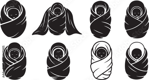 Collection of black and white swirled scarf illustrations