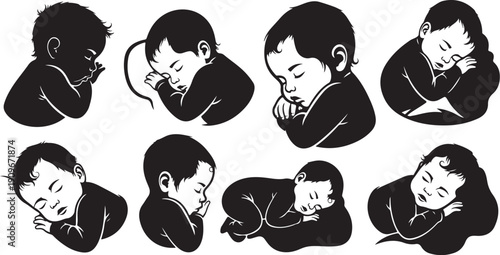 Black and white illustrations of people sleeping peacefully together