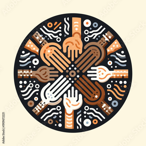 anti racism awareness flat solid color vector linked hands pattern