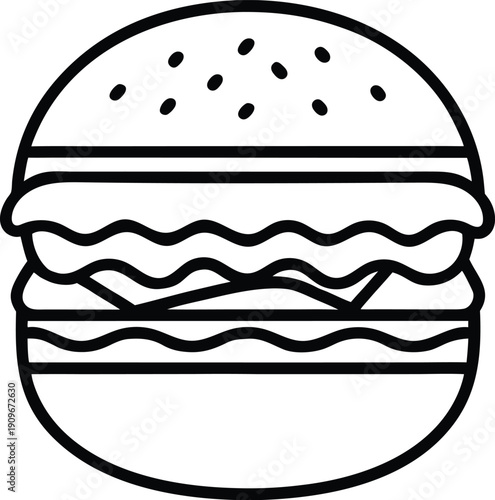 Double Cheeseburger Outline Vector Icon Isolated on White Background