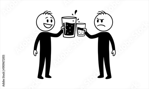 Depiction of unequal portions and emotional contrast between two individuals