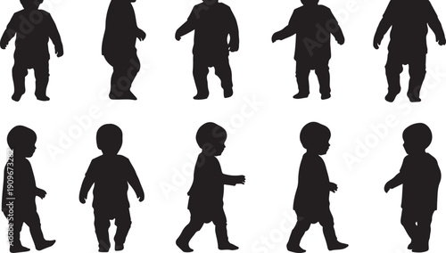 Silhouettes of children walking in various poses and directions