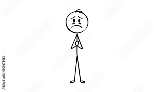 Cartoon stick man expressing sorrow, regret, and sincere apologetic feelings