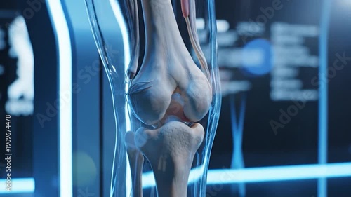 Wallpaper Mural Rendered view of a human knee, showing skeletal and vascular structure against blue background Torontodigital.ca