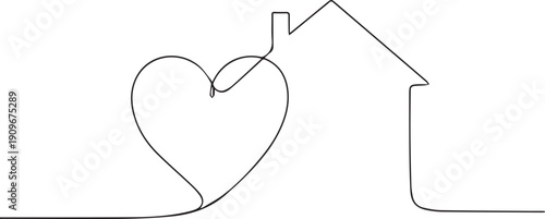 Minimalist line drawing of a house incorporating a heart shape