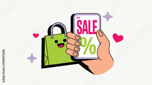 online shopping sale discount concept smartphone with sale tag and shopping bag digital marketing flat vector illustration