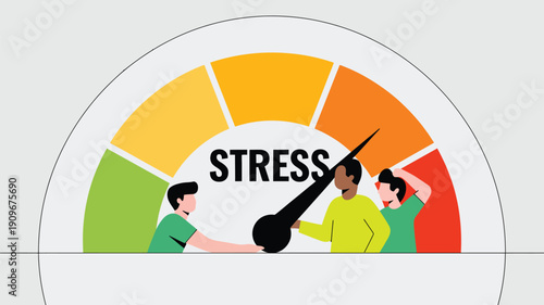 business people stressed under pressure meter gauge concept workplace anxiety deadline overload flat vector illustration