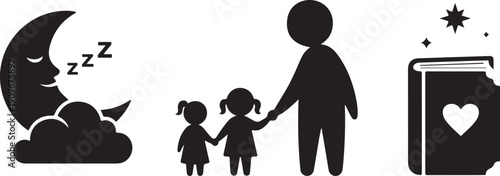 Father Reading Bedtime Story to Little Girls at Night