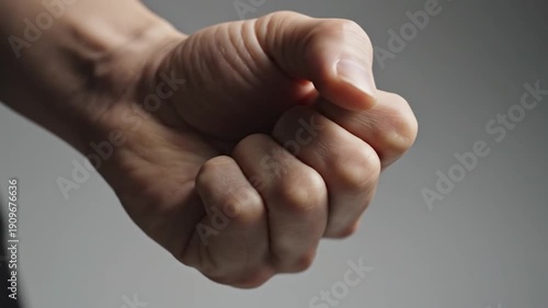 Wallpaper Mural A clenched fist, partially in focus, against a blurred gray background Torontodigital.ca