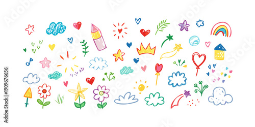 A colorful array of various shapes and symbols floating in the sky