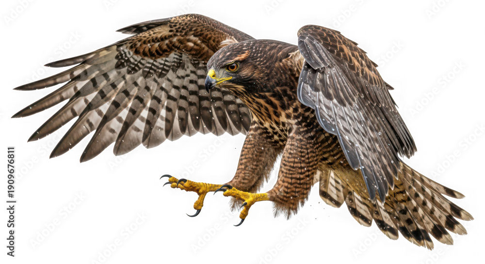 Fototapeta premium Majestic golden eagle soaring gracefully above open terrain isolated on transparent background