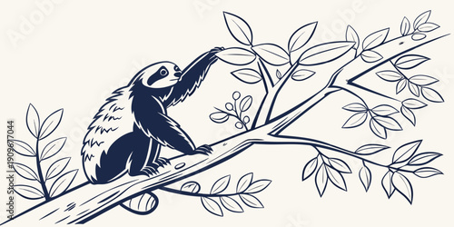 A detailed illustration of a bird perched on a branch with intricate foliage