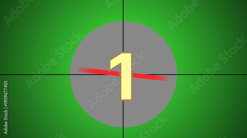 5 to 1 Countdown Animation Rotating Red Pin Film Style. Digital Retro Film Countdown Animation from Five to One