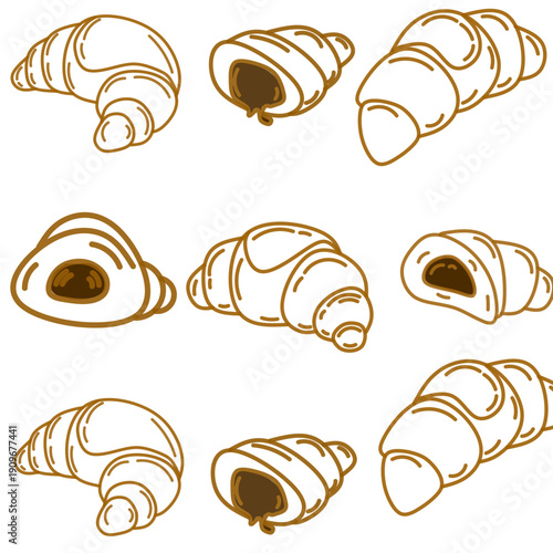 set of croissant doodle hand drawn. Hand drawn croissant french breakfast, croissant minimal flat icon set, black color and white background.