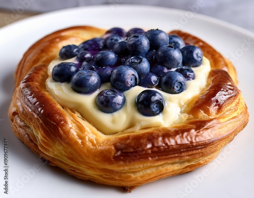 blueberry cream cheese danish a freshly baked blueberry cream cheese danish featuring a golden brown crust a generous dollop of creamy filling and a scattering of plump juicy blueberries