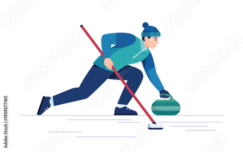 Curler delivering stone on ice