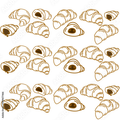 set of croissant doodle hand drawn. Hand drawn croissant french breakfast, croissant minimal flat icon set, black color and white background.